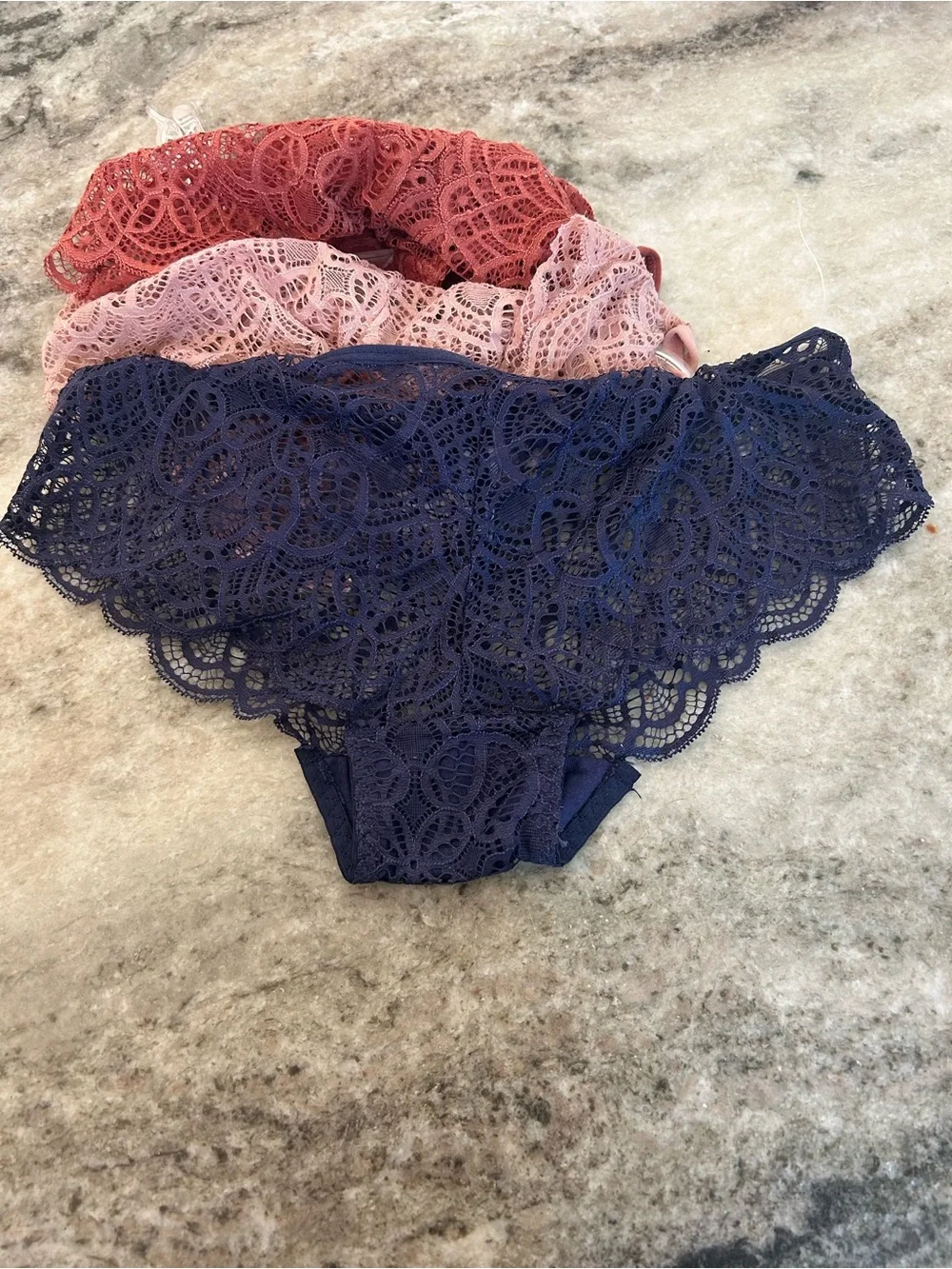 Kensie Lace Bikini Briefs Trio - Navy, Blush, Rose